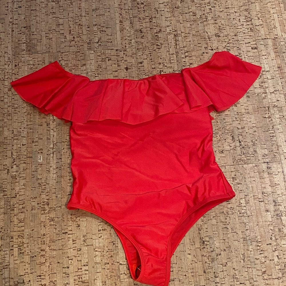 BooHoo One-Piece Swimsuit, Off Shoulder Ruffle